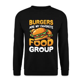 Burgers are my Favorite Food Group für einen - Unisex Pullover - Schwarz - Vorne - Alina (178cm) & Michal (187cm)
