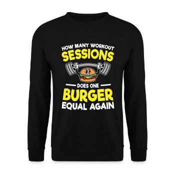 How Many Workout Sessions Does One Burger - Unisex Pullover - Schwarz - Vorne - Alina (178cm) & Michal (187cm)