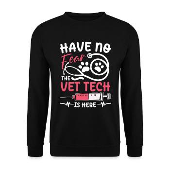 The Vet Tech Is Here für einen Hundfriseur - Unisex Pullover - Schwarz - Vorne - Alina (178cm) & Michal (187cm)