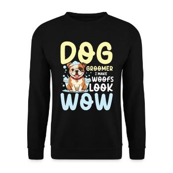 Dog Groomer I Make Woofs Look Wow für einen - Unisex Pullover - Schwarz - Vorne - Alina (178cm) & Michal (187cm)