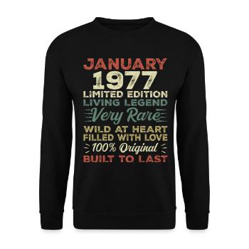 Anniversaire de Janvier 1977 - Janvier 1977, Janvier 1977 - Sweat-shirt Unisexe - noir - Devant - Alina (178cm) & Michal (187cm)