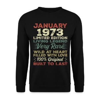 Januar 1973 Geburtstag - Januar 1973, January 1973 - Unisex Pullover - Schwarz - Vorne - Alina (178cm) & Michal (187cm)