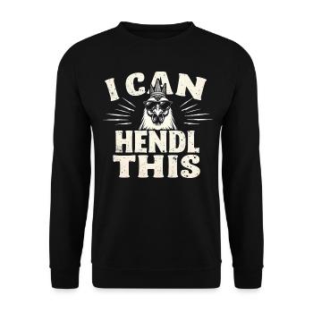 Hennenheld - Bauernhoflustige Sprüche - Unisex Pullover - Schwarz - Vorne - Alina (178cm) & Michal (187cm)