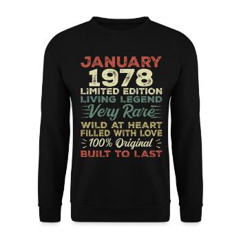 Anniversaire de Janvier 1978 - Janvier 1978, Janvier 1978 - Sweat-shirt Unisexe - noir - Devant - Alina (178cm) & Michal (187cm)