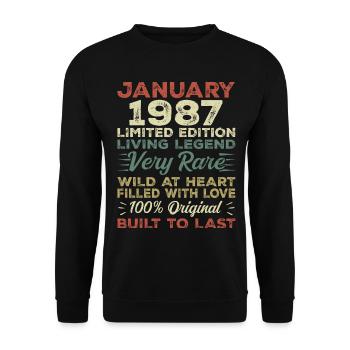 Januar 1987 Geburtstag - Januar 1987, January 1987 - Unisex Pullover - Schwarz - Vorne - Alina (178cm) & Michal (187cm)