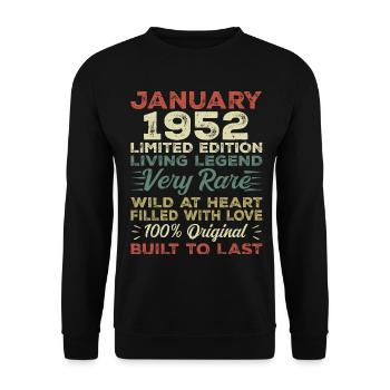 Anniversaire de Janvier 1952 - Janvier 1952, Janvier 1952 - Sweat-shirt Unisexe - noir - Devant - Alina (178cm) & Michal (187cm)