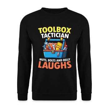 Toolbox Tactician Nuts Bolts and Belly Laughs - Unisex Pullover - Schwarz - Vorne - Alina (178cm) & Michal (187cm)