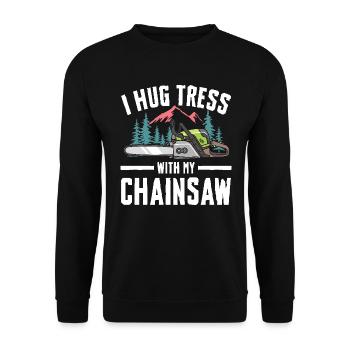 I Hug Trees With My Chainsaw - Unisex Pullover - Schwarz - Vorne - Alina (178cm) & Michal (187cm)