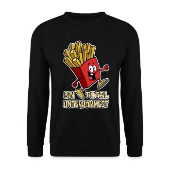 Bin total unterpommest Pommes Fast Food Geschenk - Unisex Pullover - Schwarz - Vorne - Alina (178cm) & Michal (187cm)