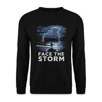 Face The Storm Power Strength Thunder Design - Unisex Pullover - Schwarz - Vorne - Alina (178cm) & Michal (187cm)