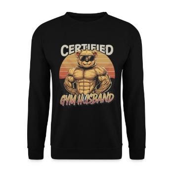 Zertifizierter Fitnessstudio-Ehemann Bär Workout - Unisex Pullover - Schwarz - Vorne - Alina (178cm) & Michal (187cm)