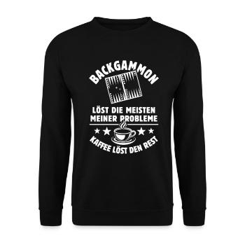 Backgammon löst meine Probleme - Kaffee Spruch - Unisex Pullover - Schwarz - Vorne - Alina (178cm) & Michal (187cm)