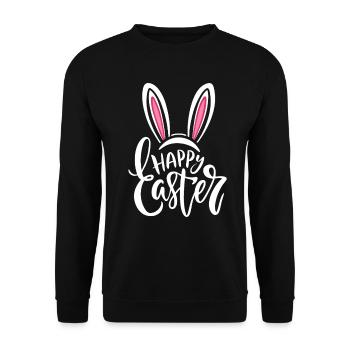 Happy Easter - Osterhase - Osterei - Geschenk - Unisex Pullover - Schwarz - Vorne - Alina (178cm) & Michal (187cm)