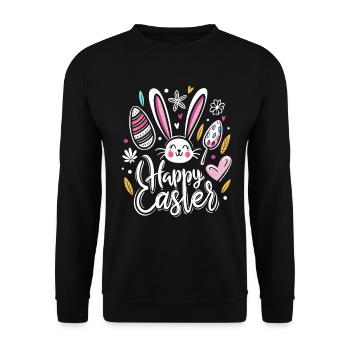 Happy Easter - Easter Bunny - Easter Egg - Gift - Unisex Sweatshirt - black - Front - Alina (178cm) & Michal (187cm)
