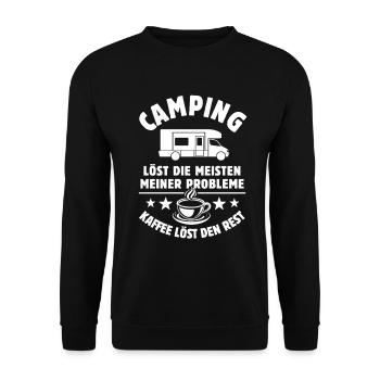 Camping löst meine Probleme - Kaffee Spruch - Unisex Pullover - Schwarz - Vorne - Alina (178cm) & Michal (187cm)