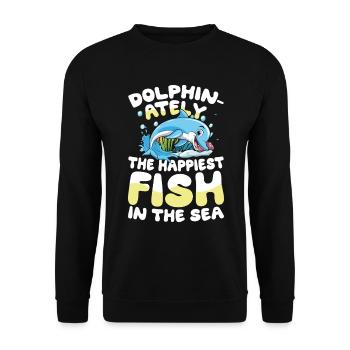 Dolphin-ately The Happiest Fish In The Sea - Unisex Pullover - Schwarz - Vorne - Alina (178cm) & Michal (187cm)
