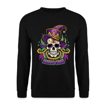 Mardi Gras - Karneval - Totenkopf - Geschenk - Unisex Pullover - Schwarz - Vorne - Alina (178cm) & Michal (187cm)