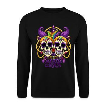 Mardi Gras - Karneval - Totenkopf - Geschenk - Unisex Pullover - Schwarz - Vorne - Alina (178cm) & Michal (187cm)