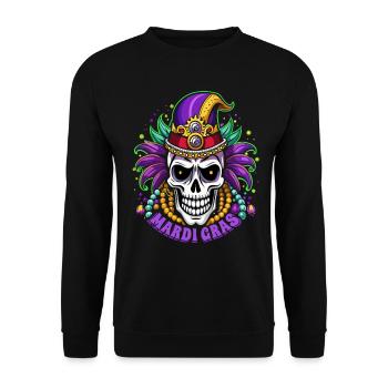 Mardi Gras - Karneval - Totenkopf - Geschenk - Unisex Pullover - Schwarz - Vorne - Alina (178cm) & Michal (187cm)