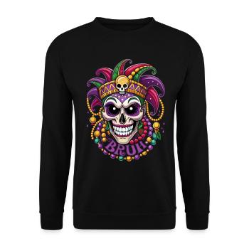 Mardi Gras Bruh - Karneval - Kostüm - Geschenk - Unisex Pullover - Schwarz - Vorne - Alina (178cm) & Michal (187cm)