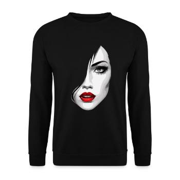 Beautiful Woman's Face Aesthetics Art with Red Lips - Unisex Sweatshirt - black - Front - Alina (178cm) & Michal (187cm)