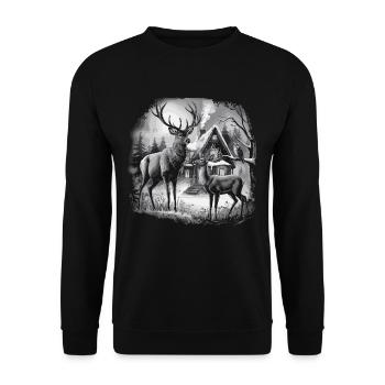 Deer Landscape Forest Natur Erleben Mit - Unisex Pullover - Schwarz - Vorne - Alina (178cm) & Michal (187cm)