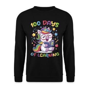 Cute Unicorn Rainbow 100 Days of School - Unisex Pullover - Schwarz - Vorne - Alina (178cm) & Michal (187cm)