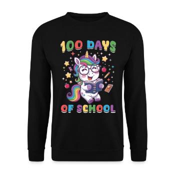 Cute Unicorn Rainbow 100 Days of School - Unisex Pullover - Schwarz - Vorne - Alina (178cm) & Michal (187cm)