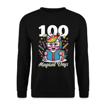 Cute Unicorn Rainbow 100 Days of School - Unisex Pullover - Schwarz - Vorne - Alina (178cm) & Michal (187cm)