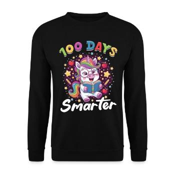 Cute Unicorn Rainbow 100 Days of School - Unisex Pullover - Schwarz - Vorne - Alina (178cm) & Michal (187cm)