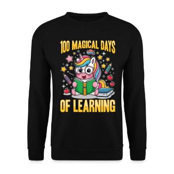 Cute Unicorn Rainbow 100 Days of School - Unisex Pullover - Schwarz - Vorne - Alina (178cm) & Michal (187cm)