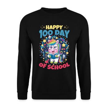 Cute Unicorn Rainbow 100 Days of School - Unisex Pullover - Schwarz - Vorne - Alina (178cm) & Michal (187cm)