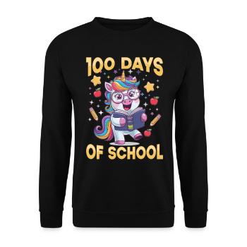 Cute Unicorn Rainbow 100 Days of School - Unisex Pullover - Schwarz - Vorne - Alina (178cm) & Michal (187cm)
