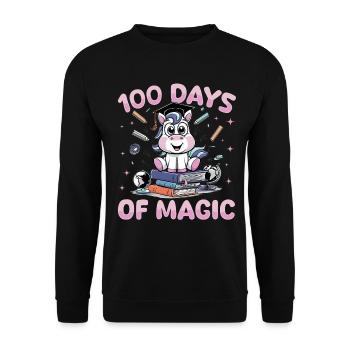 Cute Unicorn Rainbow 100 Days of School - Unisex Pullover - Schwarz - Vorne - Alina (178cm) & Michal (187cm)