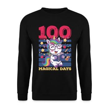 Cute Unicorn Rainbow 100 Days of School - Unisex Pullover - Schwarz - Vorne - Alina (178cm) & Michal (187cm)