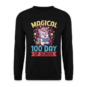 Cute Unicorn Rainbow 100 Days of School - Unisex Pullover - Schwarz - Vorne - Alina (178cm) & Michal (187cm)