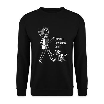 Die mit dem Hund geht - Gassi gehen - Geschenk - Unisex Pullover - Schwarz - Vorne - Alina (178cm) & Michal (187cm)