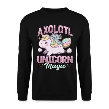 Cute Axolotl Unicorn Axolotl Unicorn Magic - Unisex Pullover - Schwarz - Vorne - Alina (178cm) & Michal (187cm)