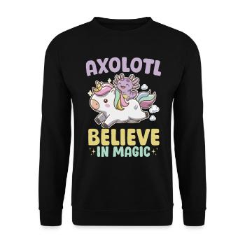 Mignon Axolotl Licorne Axolotl Croire en la magie - Sweat-shirt Unisexe - noir - Devant - Alina (178cm) & Michal (187cm)