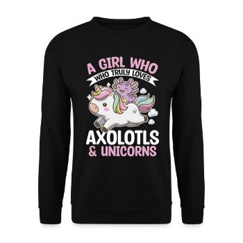 Cute Axolotl Unicorn A Girl Who Truly Loves - Unisex Pullover - Schwarz - Vorne - Alina (178cm) & Michal (187cm)