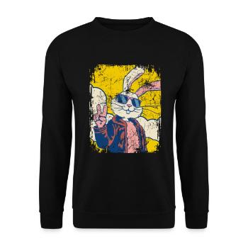 Cooler Osterhase - Osterei - Geschenk - Unisex Pullover - Schwarz - Vorne - Alina (178cm) & Michal (187cm)