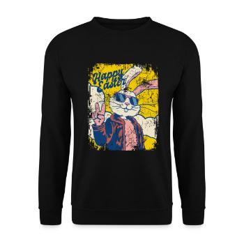 Happy Easter - Cooler Osterhase - Osterei - Unisex Pullover - Schwarz - Vorne - Alina (178cm) & Michal (187cm)
