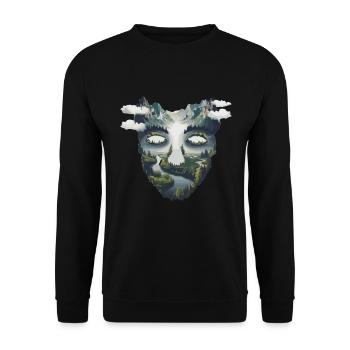 Wandern: Naturgesicht mit Bergpanorama - Unisex Pullover - Schwarz - Vorne - Alina (178cm) & Michal (187cm)