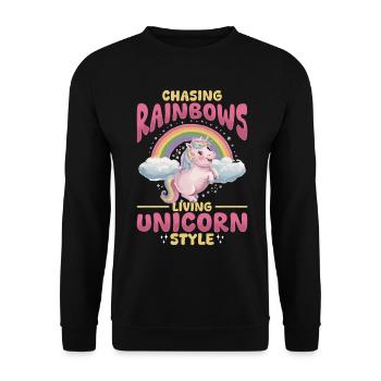 Cute Unicorn Rainbows - Unisex Pullover - Schwarz - Vorne - Alina (178cm) & Michal (187cm)