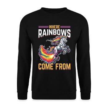 Cute Farting Unicorn Rainbows - Unisex Pullover - Schwarz - Vorne - Alina (178cm) & Michal (187cm)
