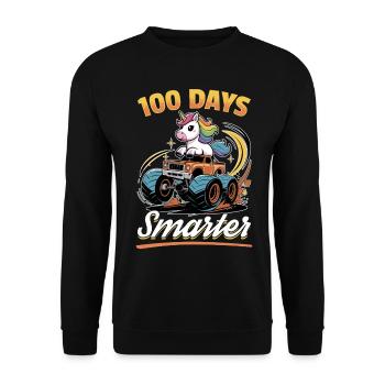 Monster Truck Unicorn 100 Days of School - Unisex Pullover - Schwarz - Vorne - Alina (178cm) & Michal (187cm)