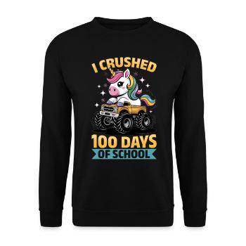 Monster Truck Unicorn 100 Days of School - Unisex Pullover - Schwarz - Vorne - Alina (178cm) & Michal (187cm)