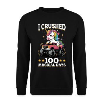 Monster Truck Unicorn 100 Days of School - Unisex Pullover - Schwarz - Vorne - Alina (178cm) & Michal (187cm)