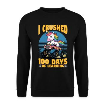 Monster Truck Unicorn 100 Days of School - Unisex Pullover - Schwarz - Vorne - Alina (178cm) & Michal (187cm)