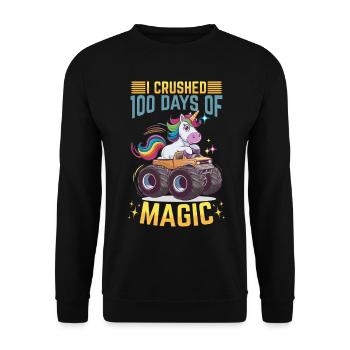 Monster Truck Unicorn 100 Days of School - Unisex Pullover - Schwarz - Vorne - Alina (178cm) & Michal (187cm)